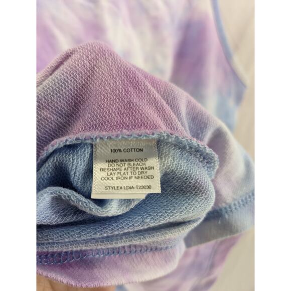 Tresics Luxe Cropped Tank Top Small Blue Pink TieDye Sleeveless Keyhole Knit New - Picture 3 of 9